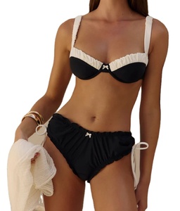 Traje de Baño Bikini de Cintura <span class=keywords><strong>Alta</strong></span> con Volantes en Blanco y Negro, Diseño y Logotipo Personalizados, Tejido Ecológico - Product Image 1