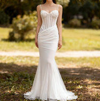 Robe de Soirée Sirène de Luxe Personnalisée pour Femme, avec Bretelles Fines, Corset, Appliques en Dentelle, Froncée et en Tulle Transparent