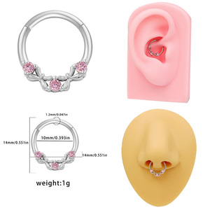 Gaby <span class=keywords><strong>Piercing</strong></span> de Acero Quirúrgico 316L con Segmento Articulado en Forma de Corazón, Clicker para Septum, Aro para Oreja <span class=keywords><strong>Daith</strong></span> y Anillo para Nariz - Product Image 3