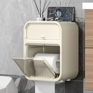 Dispensador de Papel Higiénico Rectangular de Pared para Baño, Moldeado por Inyección de PP, Autoadhesivo, Instalación sin Taladro, Impermeable, Doble Compartimento - Product Image 3