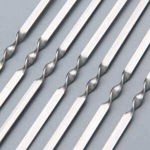 10 unids/pack plano de acero inoxidable ancho reutilizable barbacoa Shish Kabob pinchos palos juego de pinchos de Metal <span class=keywords><strong>Kebab</strong></span> - Product Image 1