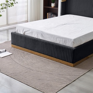 <span class=keywords><strong>Lit</strong></span> plateforme moderne minimaliste Queen/King avec rangement, revêtement en tissu velours et lattes en bois pour hôtels - Product Image 5