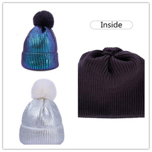 DDA1437 Hot <strong>Women</strong> Parent-child Wool <strong>Hat</strong> Winter Crochet Fur Ball Metallic Knitted <strong>Hats</strong> Shiny Bronzing Gold <strong>Pom</strong> <strong>Pom</strong> Knit Beanies - Product Image 2