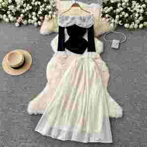 Ensemble élégant 2 pièces pour femmes, haut asymétrique et jupe en maille patchwork taille haute, vêtements en gros - Product Image 3