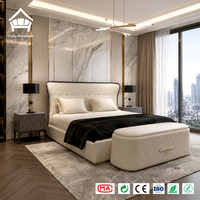 Hochwertiges Maßgefertigtes Echtleder Modernes Wingback-Bett Italienisches Umweltfreundliches Handgefertigtes Diamant-Gestepptes Quiet-Luxury-Bett für Villen und Penthouse