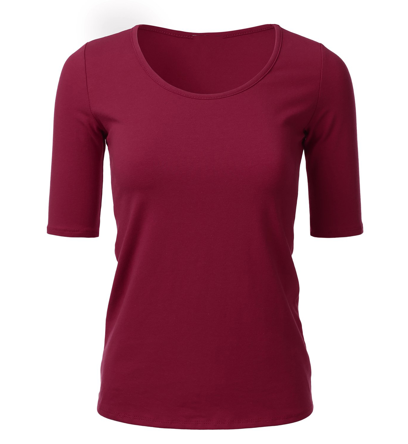 Wholesale Cotton Spandex Women's 1/2 Sleeve Scoop-neck Cotton Basic Slim Fit T-Shirt Top With Plus Size