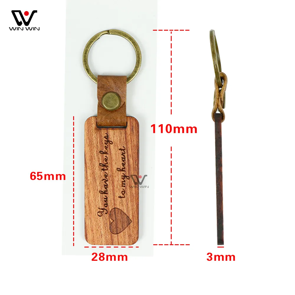 Manufacturers Selling Custom Logo PU Leather Wooden Keychain Key Ring