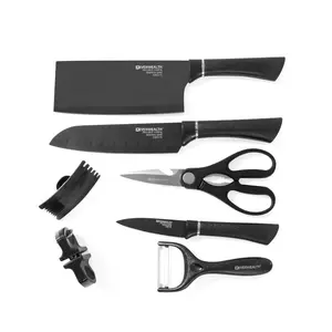 三德刀新设计ABS镀铬手柄厨房厨师刀套装陶瓷削皮器和剪刀手指保护器