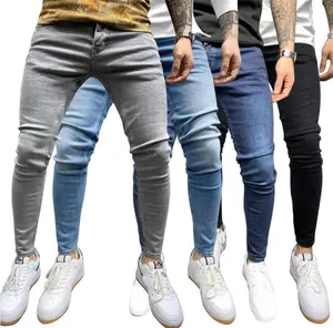 Custom Taps Toelopende Stretch Distressed Gescheurd Skinny Damage White Black Denim Heren Jeans Broek Broek Voor Heren