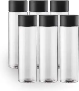 Sıcak satış iyi fiyat BPA ücretsiz 400ml 500ml 800ml plastik meyve suyu şişesi Voss su PET şişe içecek şişesi siyah kapaklar ile