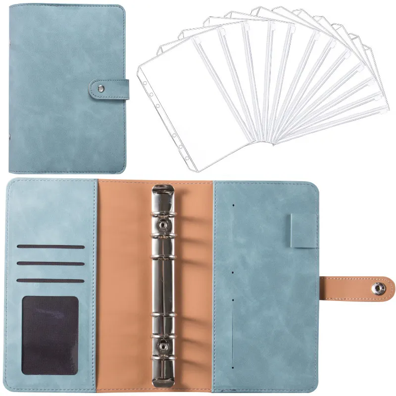 Groothandel A6 Binder Organizer Agenda 'S Planner Lederen Spiraal Notebook 6 Ring Trading Card Budget Binder Set Met Contant Geld Enveloppen
