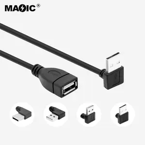 OEM 90 درجة USB 2.0 الذكور إلى شاحن أنثي كابل زاوية تمديد موسع انتقال سريع يسار/يمين/أعلى/أسفل