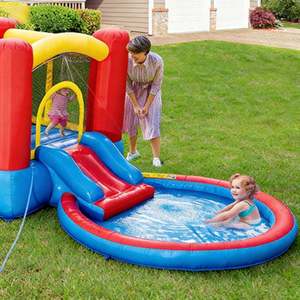 Lit <span class=keywords><strong>de</strong></span> saut gonflable compact avec <span class=keywords><strong>filet</strong></span> <span class=keywords><strong>de</strong></span> protection, toboggan et zone <span class=keywords><strong>de</strong></span> tir pour la prévention des chutes et le divertissement des enfants - Product Image 2