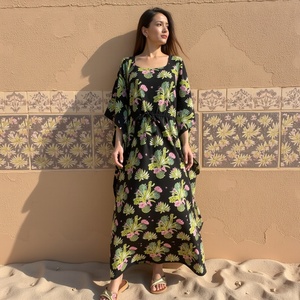Vestido caftán estampado para mujer, bata larga con cuello en V, vestido Maxi suelto informal, ropa de playa de verano, vestidos de estilo bohemio - Product Image 4