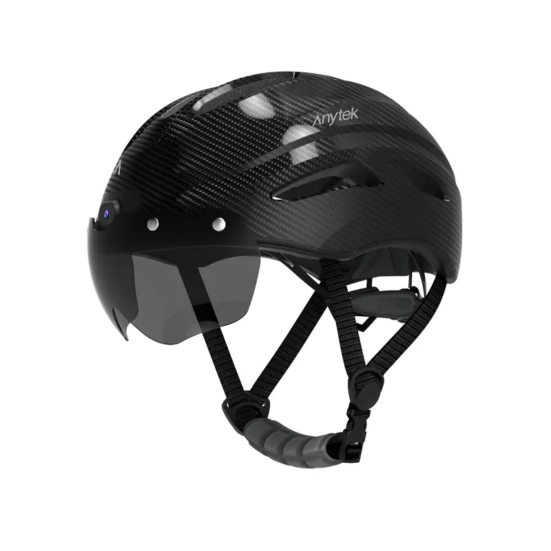 Helm bersepeda cerdas kamera HD perekam bersepeda, helm sepeda sensor gravitasi lampu belakang bluetooth dengan penahan matahari magnetik