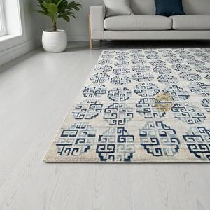 Nouveau tapis d'intérieur en laine noué à la main de style géométrique moderne bleu pour chambre à coucher, salon, salle à manger et bureau - Product Image 1