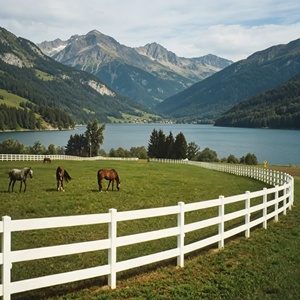 Clôture <span class=keywords><strong>de</strong></span> pâturage en PVC blanc personnalisée, style étoile, stable, à 3 rails, très demandée pour l'équipement d'élevage agricole - Product Image 1