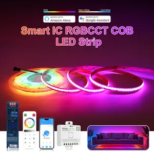 <span class=keywords><strong>Kit</strong></span> de bande lumineuse <span class=keywords><strong>LED</strong></span> COB RGBCCT adressable intelligente 5m 10m 15m, contrôle par application WiFi, <span class=keywords><strong>ruban</strong></span> lumineux flexible pour la décoration de la pièce - Product Image 4