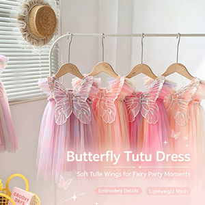 Vendita calda 2023 Rainbow Big Butterfly Baby Girl Dress Ruffle Flying Sleeve Tutu Baby Girl Dress 6-12 <span class=keywords><strong>mesi</strong></span> - Product Image 1