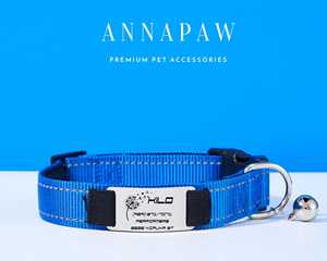Juego de correa de perro reflectante hecha a mano en azul, etiqueta de nombre grabada con collar de cachorro para regalos, regalos de mascotas de nylon para propietarios - Product Image 1