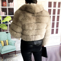 Manteau Court en Vraie Fourrure de Renard Marron, Style Grandes Tailles pour Femmes