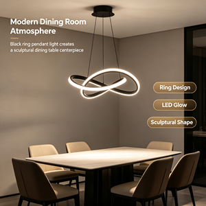 Lustre suspendu noir en forme d'anneaux entrelacés, lustre moderne à LED en boucle pour salon, salle à manger et hall d'entrée - Product Image 4