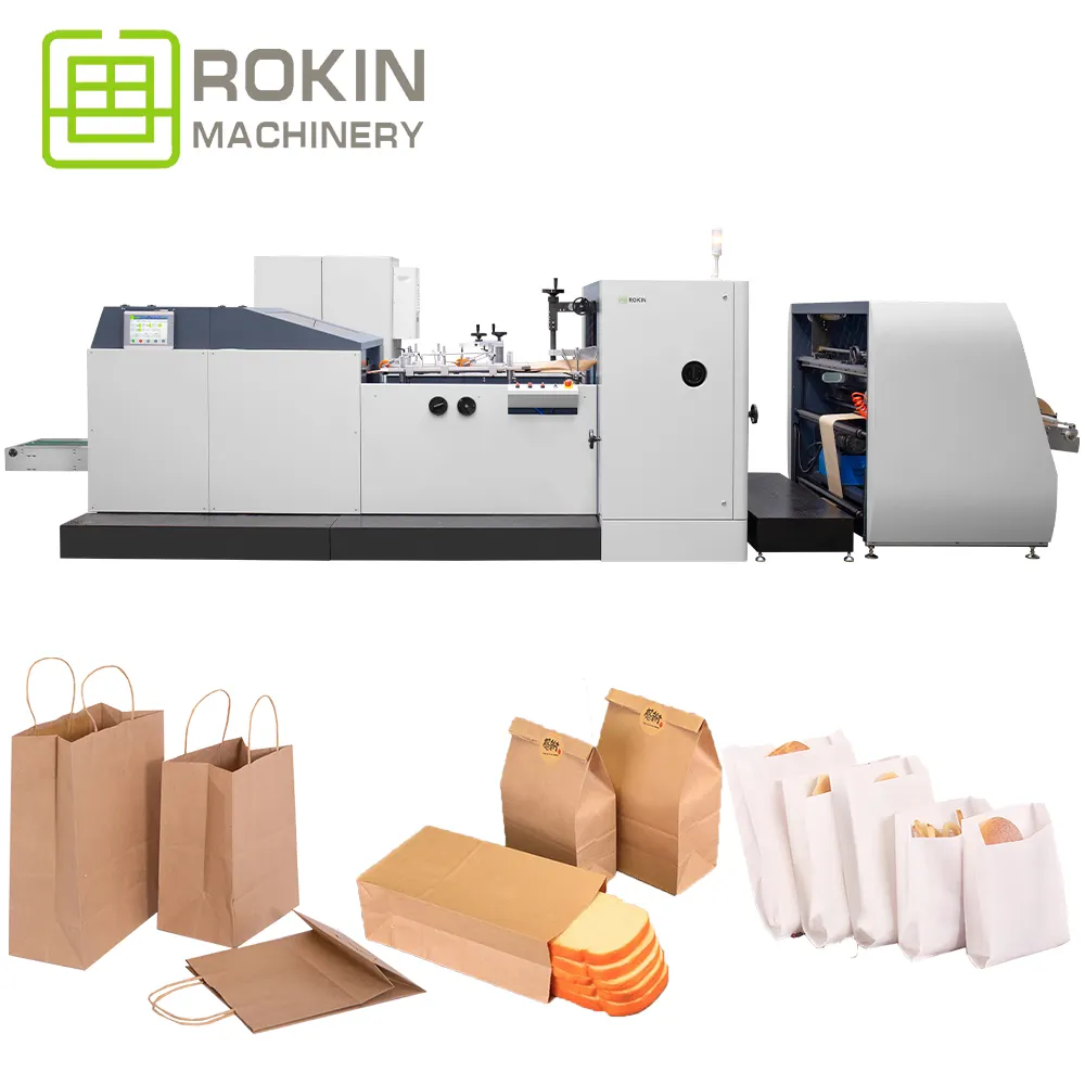 ROKIN-bolsa de papel kraft reciclada para fiesta, máquina de fabricación de bolsas de papel plano, pequeña, Lisa, negra