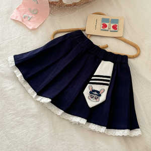 Tongxingyuan Childrens Skirt Navy Blue Pleated With Rabbit Tie School Style For Girls Cotton Fabric - Product Image 2