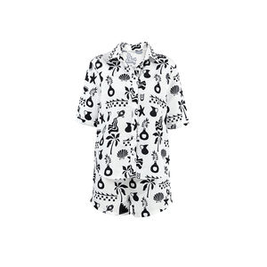 QINSI Autumn Fashion <strong>Black</strong> Print Loungewear Set Turn Down Short Sleeve Top Shorts Woman Nightwear Sleepwear Loose <strong>Ladies</strong> <strong>Pyjamas</strong> - Product Image 4