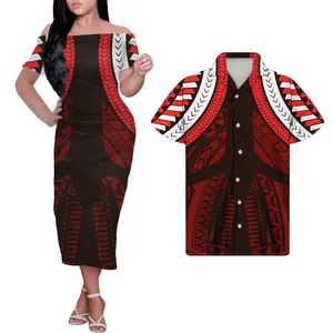 Vestido Midi ajustado informal de manga corta para mujer, vestidos con estampado polinesiano para mujer