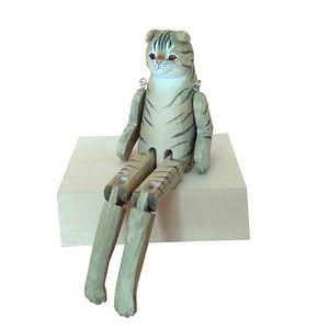 حيوانات خشبية منحوتة يدويًا للديكور، كلب وقطة جالسين على الرف - Product Image 4