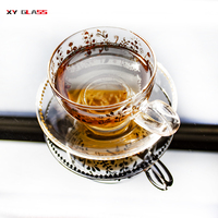 Ensemble de tasses à café pour homme, avec logo personnalisé, étiquette dorée, pour expresso, cappuccino, soucoupes en verre