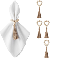 Anneau de serviette personnalisé en perles de bois style bohème avec pompon en jute |   Décoration de table pour Noël et Thanksgiving, porte-serviettes en bois rustique avec perles