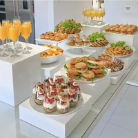 Présentoir à dessert en acrylique à 5 côtés, rehausseurs de buffet blancs pour affichage de nourriture