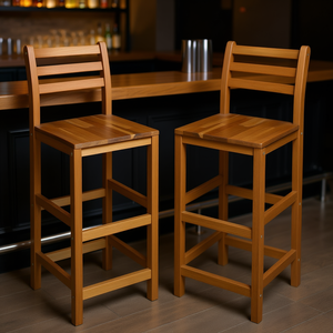 Sillas de bar de madera maciza de acacia, juego de 2 piezas, color marrón, diseño moderno rústico, muebles de bar para el hogar, uso comercial duradero - Product Image 2