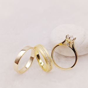 ウエスタン24k金メッキドバイリアル925シルバースターリングジュエリーキュービックジルコニアダイヤモンドプロミスウェディングリングブライダルセットカップル - Product Image 4