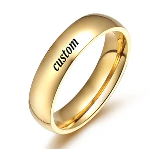 2020 Manufacturing Custom Jewelry 4MM Titanium Ring Wedding Band 18K Gold-Plated with Polished Finish Finger Ring For Women