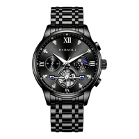 Montre à quartz pour homme, phase de lune, chronographe, bracelet en acier inoxydable, cadran romain avec strass, étanche, montre de sport pour affaires, cadeau