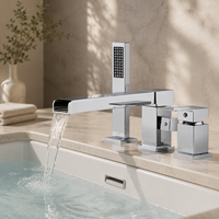 Robinet de baignoire Youkang en acier inoxydable 304 avec bec cascade, douchette à main, finition céramique or rose brossé, carré