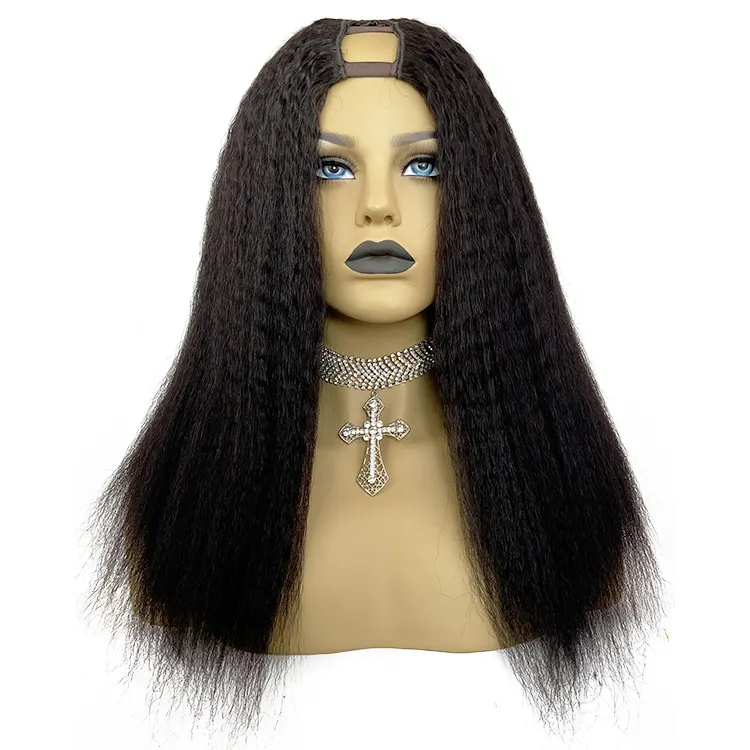 Glueless V Shape Full Machine Raw Quality Cambodian Hair U Part Wig Natural Color Remy Hair Kinky Straight U-part Wigs