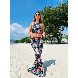 Top floreale in raso nero fatto a mano senza schienale - Product Image 2