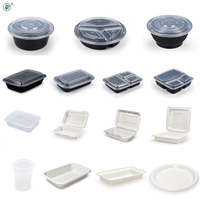 Boîtes alimentaires jetables robustes en thermoformage ventilées LR MFPP, blanches, pour emporter, 9"x9", 3 compartiments avec couvercles à charnières