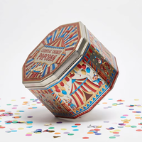 Boîte en métal octogonale personnalisée OEM CMYK pour pop-corn, grande boîte cadeau de carnaval en métal de qualité alimentaire pour biscuits et bonbons, vente en gros directe usine