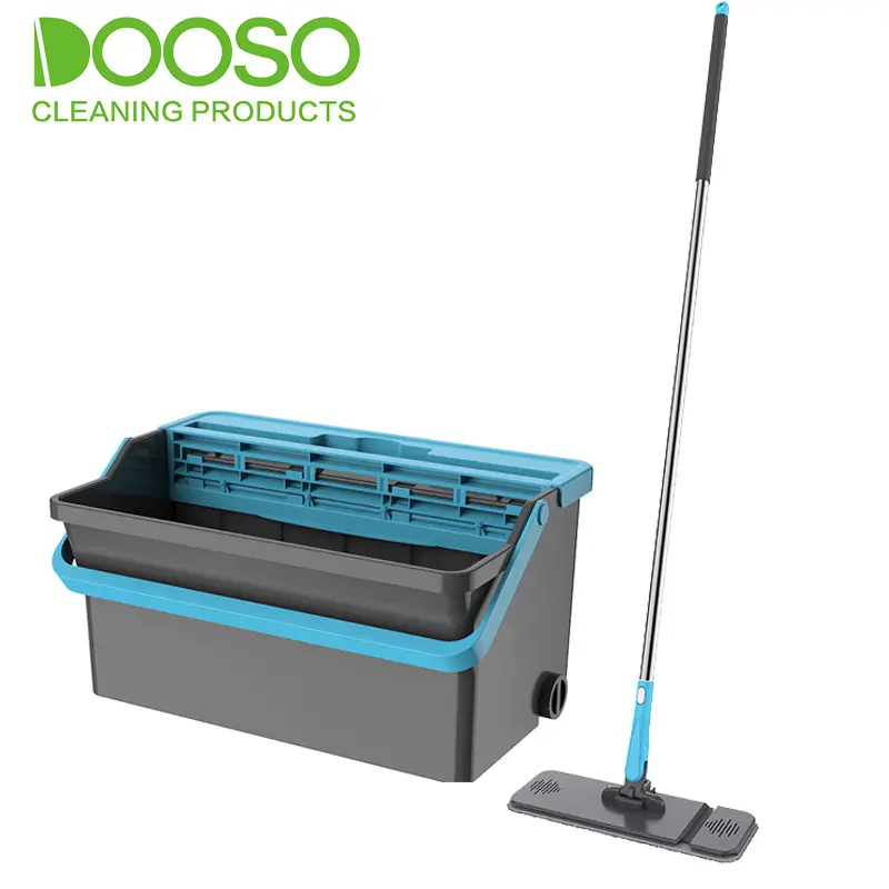 Household floor cleaning flat squeeze mop and bucket set handsfree easy wringing floor cleaning mop lazy microfiber mops