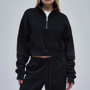 Felpe Estive Casual da <span class=keywords><strong>Donna</strong></span> Personalizzate con Stampa, Mezza Zip, Crop Top, Spalle Scivolate, Produzione OEM - Product Image 1