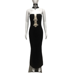 Vestido de Noche Largo de Alta Gama MF, Un Hombro, Ajustado, con Volantes, Satén Negro, Estilo Veraniego, Recto y Natural - Product Image 3