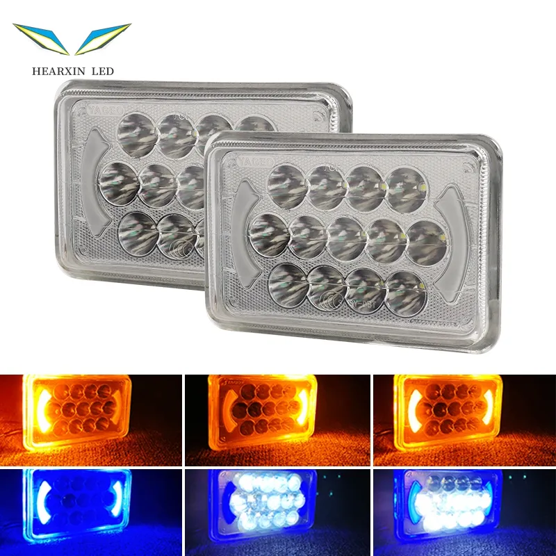 4x6 Front Car Lamp IP67 Offroad Blue Amber Turn Signal Light Hi Lo Beam 7 inch Motorcycle LED Headlight for Moto Vehicle