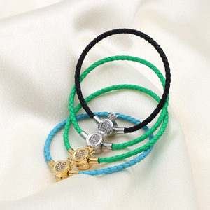 Fashion Woven <b>Leather</b> <b>Bracelet</b> Crown Snap Clasp Zircon Inlay Women's Gift Jewelry - Product Image 2
