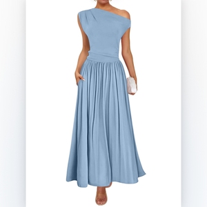 Robes longues d'été pour femmes, à épaules dénudées, sexy, couleur unie, avec poches, tendance - Product Image 5