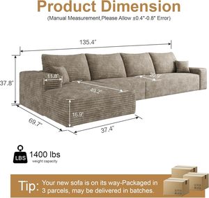 Canapé d'angle en L personnalisable, canapé moderne en tissu simple, canapé combiné avec chaise longue pour salon - Product Image 2